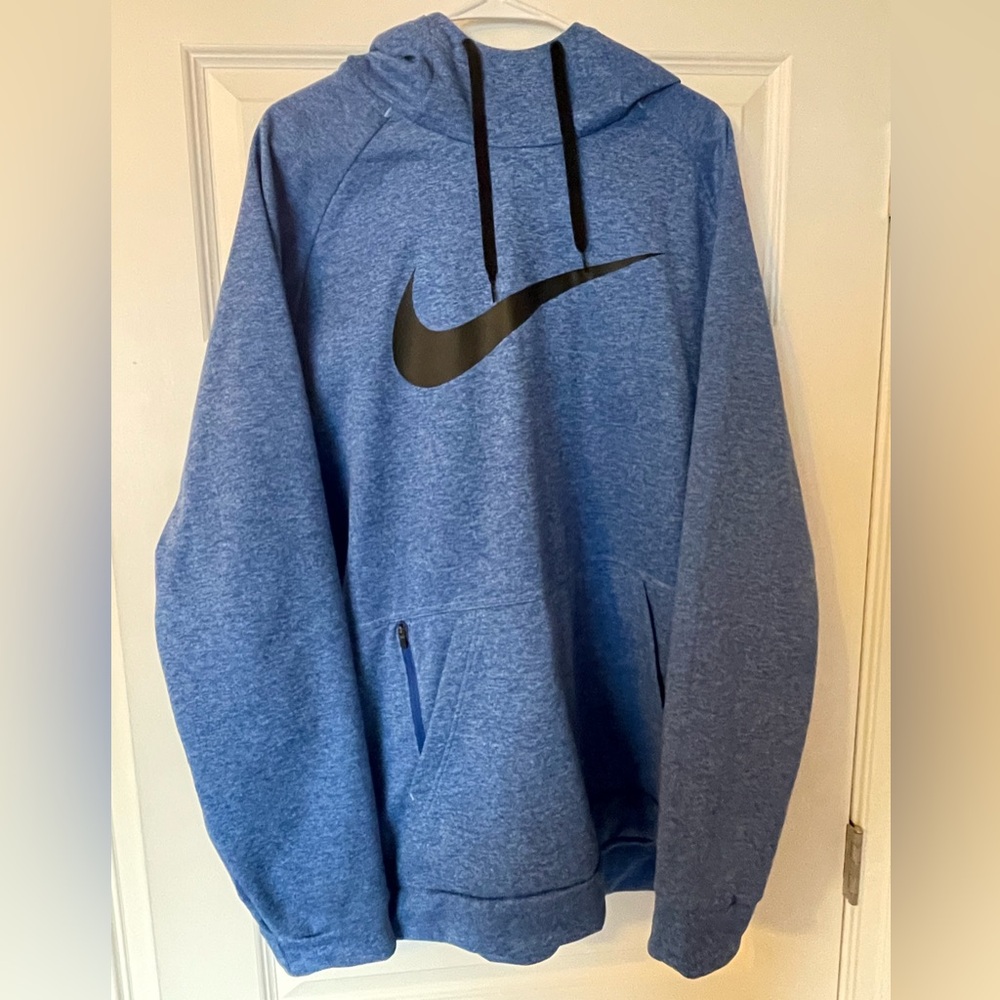 Nike Men's Blue Hoodie with Black Logo